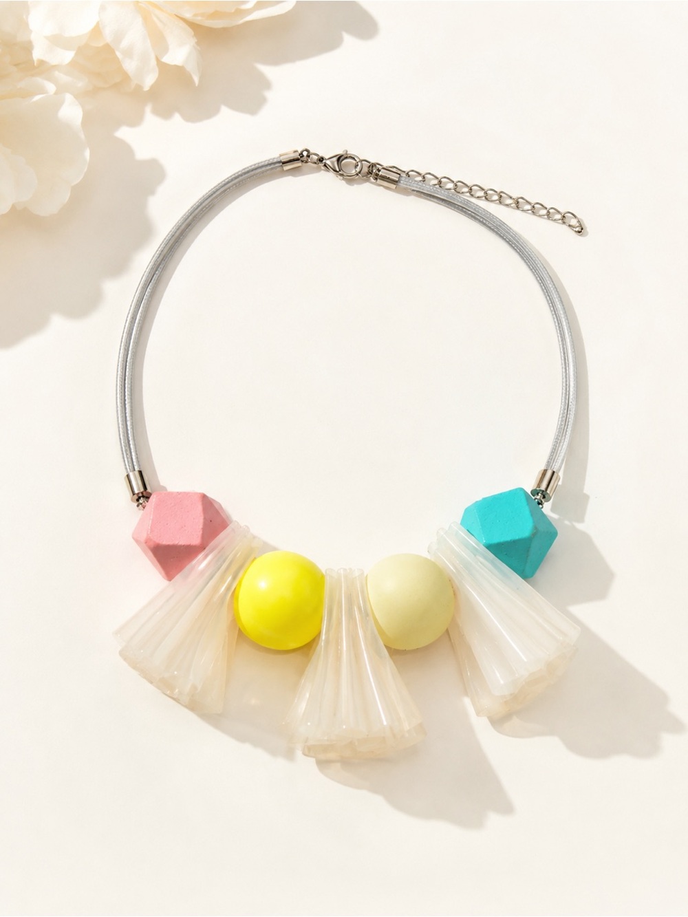 Colourful Geometric Statement Necklace Pastel Acrylic Resin Bib Necklace